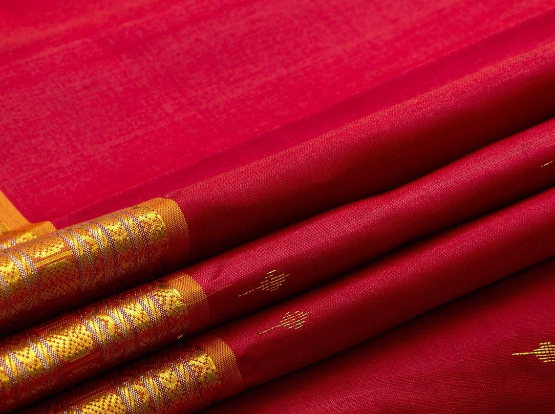 Red Zari Butta Kanchipuram Silk Saree Handwoven Pure Silk Pure Zari For Festive Wear PV ABI 250 - Silk Sari - Panjavarnam