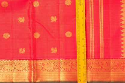 Red Zari Butta Kanchipuram Vairaoosi Silk Saree With Small Border Handwoven Pure Silk For Wedding Wear PV NYC 1013 - - Panjavarnam