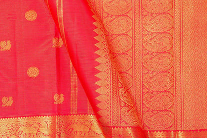 Red Zari Butta Kanchipuram Vairaoosi Silk Saree With Small Border Handwoven Pure Silk For Wedding Wear PV NYC 1013 - - Panjavarnam PV NYC 1013