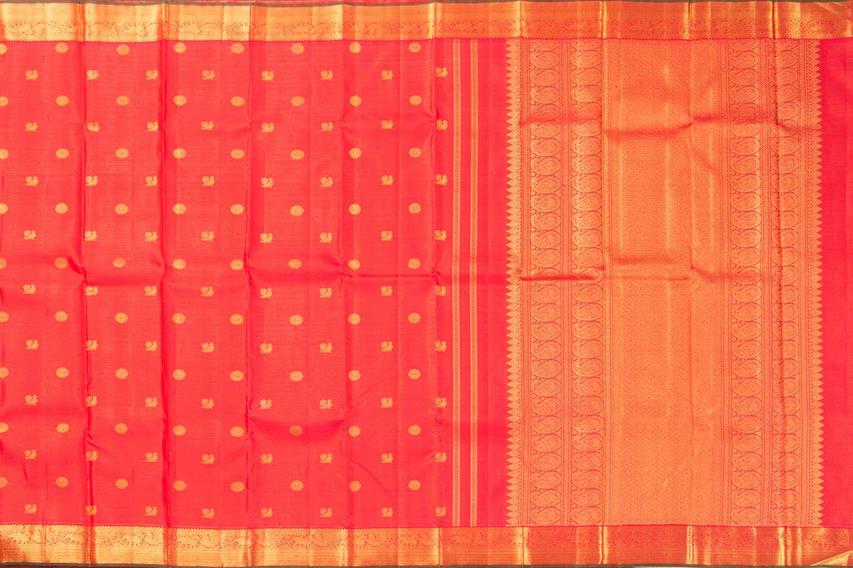 Red Zari Butta Kanchipuram Vairaoosi Silk Saree With Small Border Handwoven Pure Silk For Wedding Wear PV NYC 1013 - - Panjavarnam PV NYC 1013