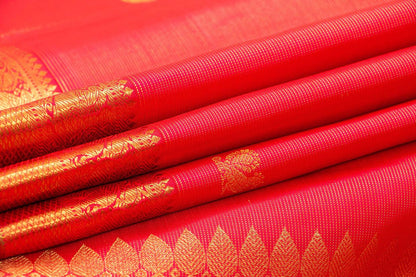 Red Zari Butta Kanchipuram Vairaoosi Silk Saree With Small Border Handwoven Pure Silk For Wedding Wear PV NYC 1013 - - Panjavarnam PV NYC 1013