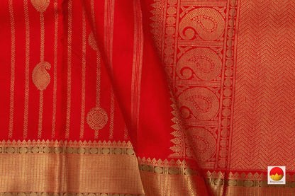 Red Zari Butta Stripes Kanchipuram Silk Saree Handwoven Pure Silk Pure Zari For Wedding Wear PV NYC 669 - Silk Sari - Panjavarnam