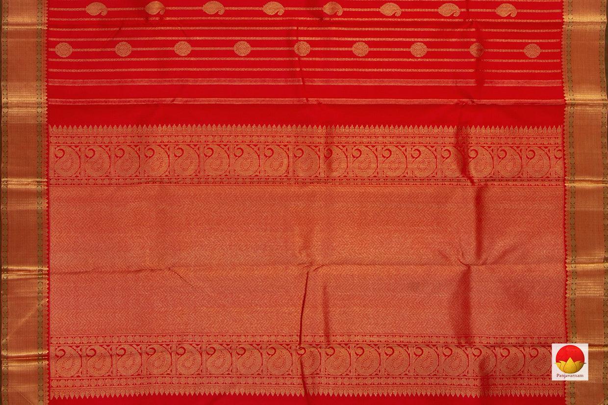 Red Zari Butta Stripes Kanchipuram Silk Saree Handwoven Pure Silk Pure Zari For Wedding Wear PV NYC 669 - Silk Sari - Panjavarnam