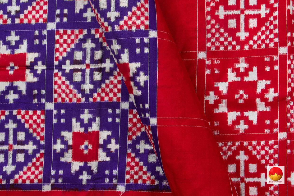 Royal Blue And Red Pochampally Silk Saree Double Ikat Handwoven Pure Silk Telia Rumal For Office Wear PIK 361 - Pochampally Silk - Panjavarnam