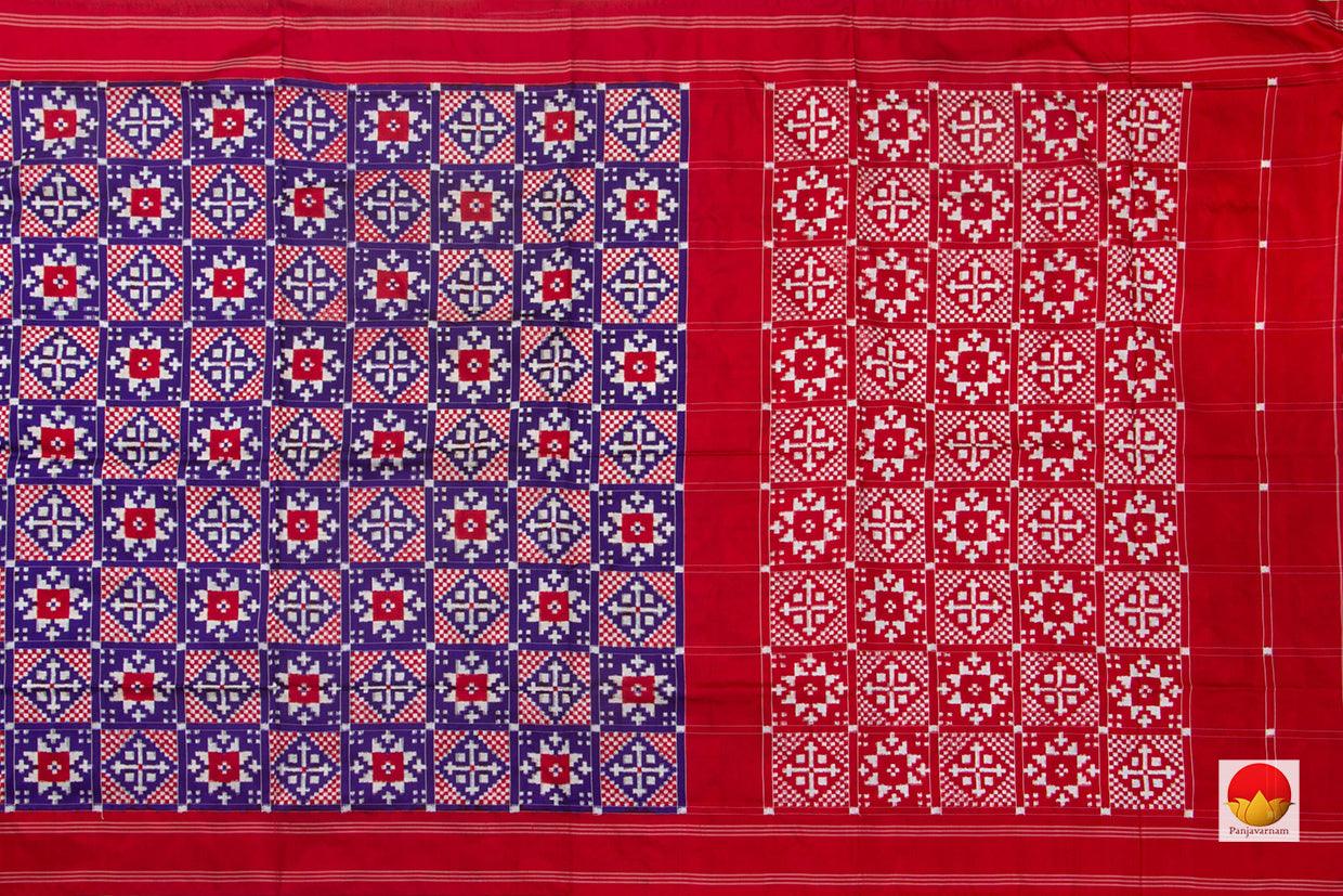 Royal Blue And Red Pochampally Silk Saree Double Ikat Handwoven Pure Silk Telia Rumal For Office Wear PIK 361 - Pochampally Silk - Panjavarnam