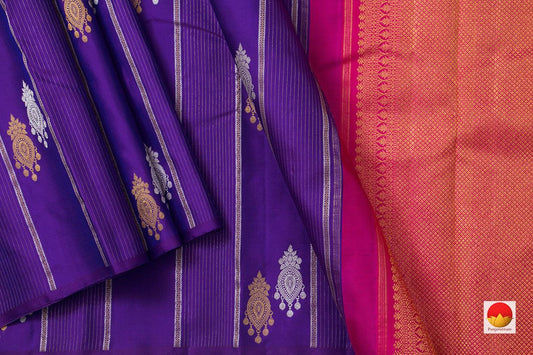 Royal Blue Borderless Kanchipuram Silk Saree With Silver Zari Handwoven Pure Silk Pure Zari For Wedding Wear PV NYC 976 - Silk Sari - Panjavarnam