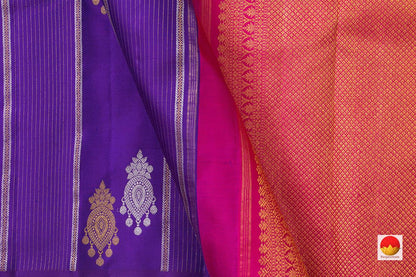 Royal Blue Borderless Kanchipuram Silk Saree With Silver Zari Handwoven Pure Silk Pure Zari For Wedding Wear PV NYC 976 - Silk Sari - Panjavarnam