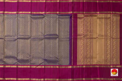 Royal Blue Kanchipuram Silk Saree With Magenta Korvai Contrast Border Handwoven Pure Silk Pure Zari For Bridal Wear PV NYC 957 - Silk Sari - Panjavarnam