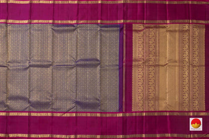 Royal Blue Kanchipuram Silk Saree With Magenta Korvai Contrast Border Handwoven Pure Silk Pure Zari For Bridal Wear PV NYC 957 - Silk Sari - Panjavarnam PV NYC 957