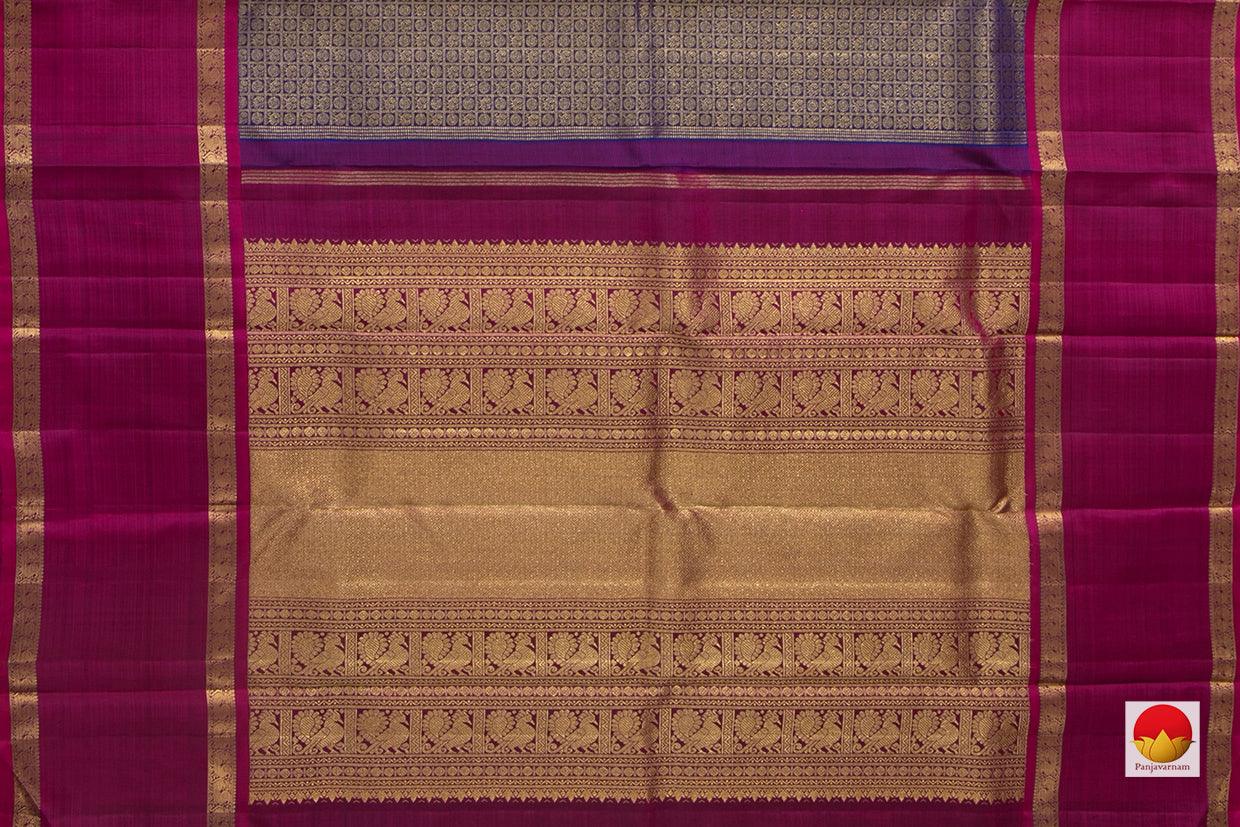 Royal Blue Kanchipuram Silk Saree With Magenta Korvai Contrast Border Handwoven Pure Silk Pure Zari For Bridal Wear PV NYC 957 - Silk Sari - Panjavarnam PV NYC 957