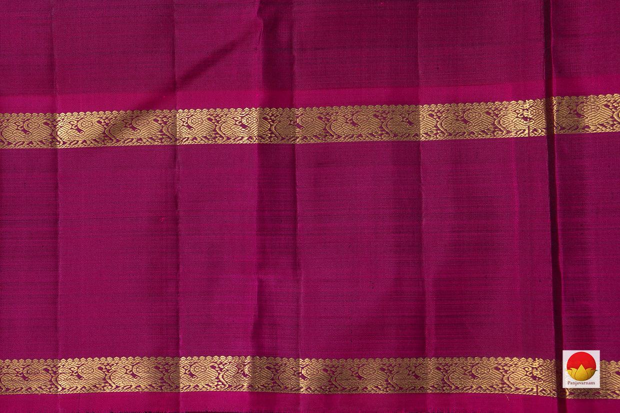 Royal Blue Kanchipuram Silk Saree With Magenta Korvai Contrast Border Handwoven Pure Silk Pure Zari For Bridal Wear PV NYC 957 - Silk Sari - Panjavarnam PV NYC 957