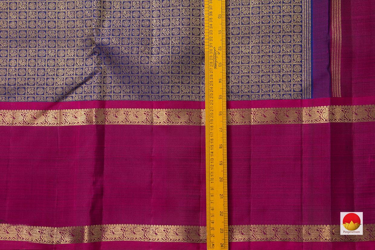 Royal Blue Kanchipuram Silk Saree With Magenta Korvai Contrast Border Handwoven Pure Silk Pure Zari For Bridal Wear PV NYC 957 - Silk Sari - Panjavarnam PV NYC 957