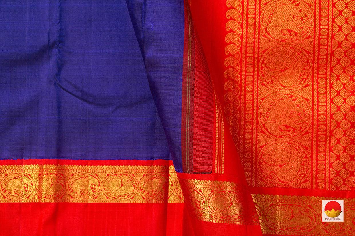Royal Blue Kanchipuram Silk Saree With Red Korvai Border Handwoven Pure Silk Pure Zari For Wedding Wear PV NYC 945 - Silk Sari - Panjavarnam