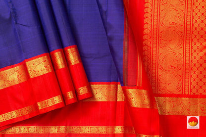 Royal Blue Kanchipuram Silk Saree With Red Korvai Border Handwoven Pure Silk Pure Zari For Wedding Wear PV NYC 945 - Silk Sari - Panjavarnam PV NYC 945