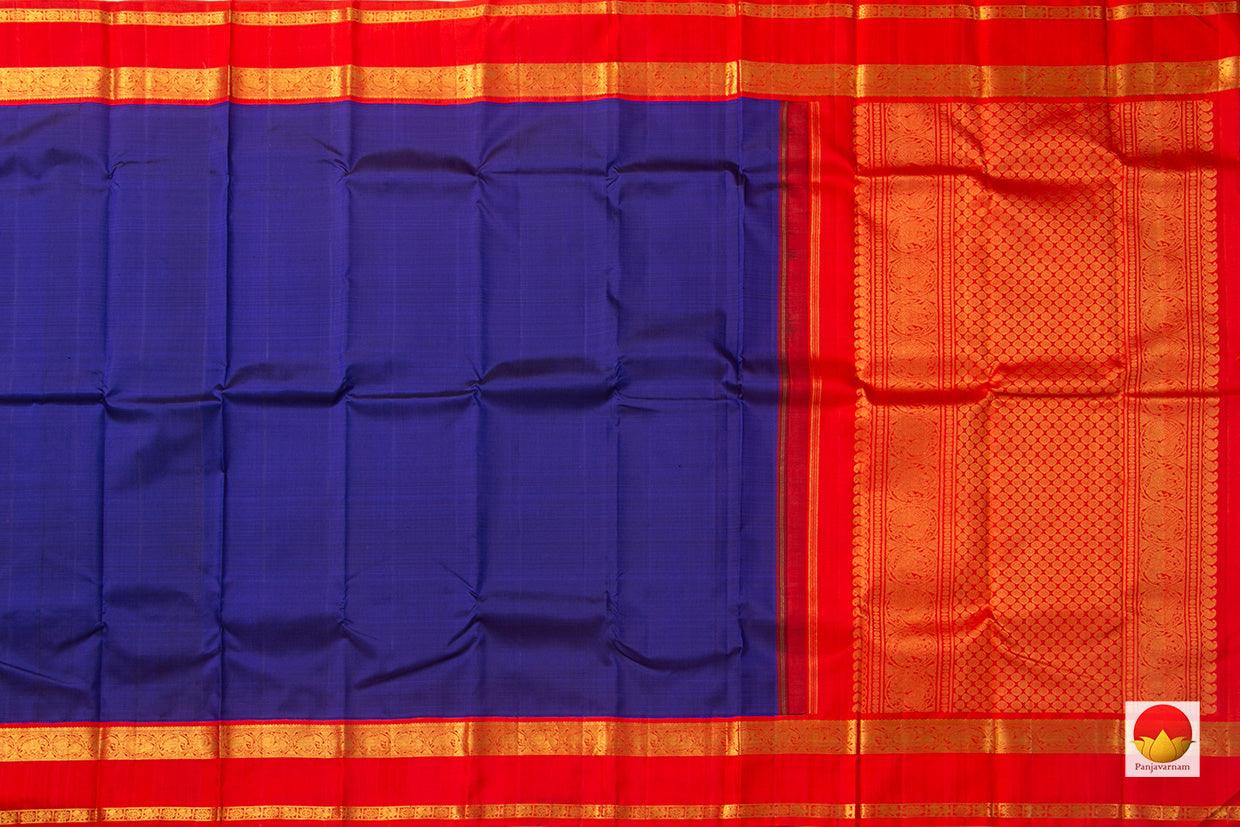 Royal Blue Kanchipuram Silk Saree With Red Korvai Border Handwoven Pure Silk Pure Zari For Wedding Wear PV NYC 945 - Silk Sari - Panjavarnam PV NYC 945