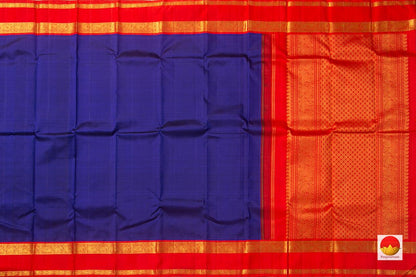 Royal Blue Kanchipuram Silk Saree With Red Korvai Border Handwoven Pure Silk Pure Zari For Wedding Wear PV NYC 945 - Silk Sari - Panjavarnam PV NYC 945