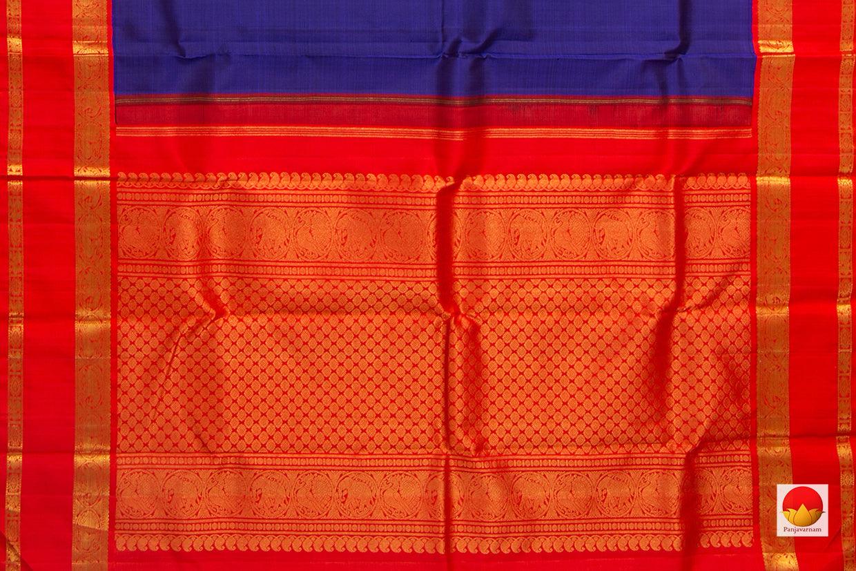 Royal Blue Kanchipuram Silk Saree With Red Korvai Border Handwoven Pure Silk Pure Zari For Wedding Wear PV NYC 945 - Silk Sari - Panjavarnam PV NYC 945