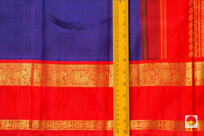 Royal Blue Kanchipuram Silk Saree With Red Korvai Border Handwoven Pure Silk Pure Zari For Wedding Wear PV NYC 945 - Silk Sari - Panjavarnam PV NYC 945