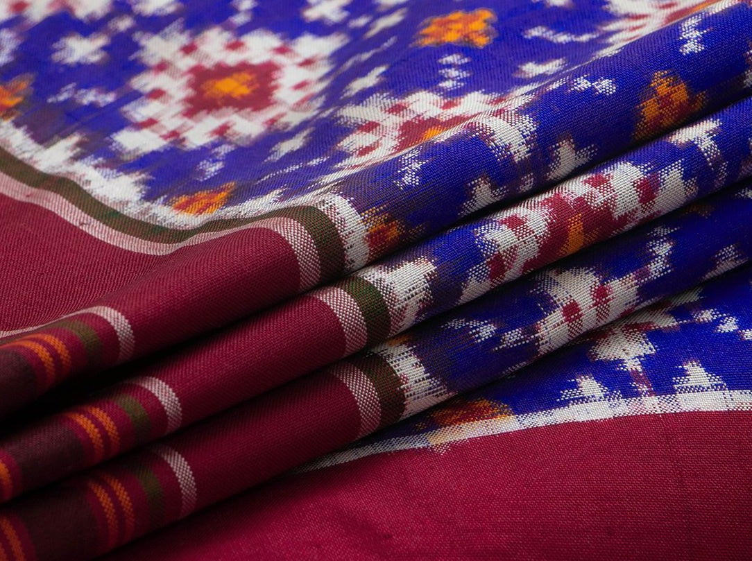 Royal Blue Pochampally Silk Saree Double Ikkat Handwoven Pure Silk For Wedding Wear PIK 363 - Pochampally Silk - Panjavarnam