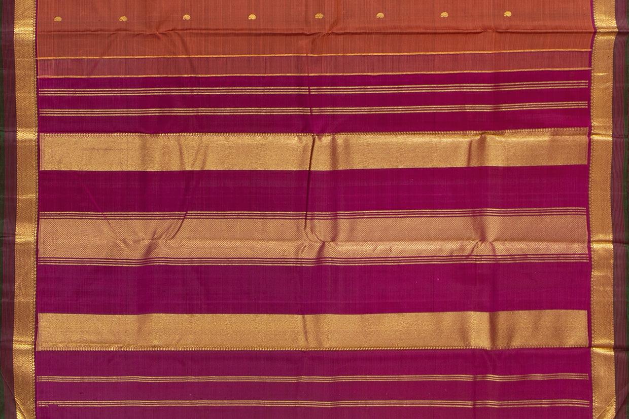 Rust And Magenta Kanchipuram Silk Saree With Medium Border Handwoven Pure Silk For Festive Wear PV J 563 - Silk Sari - Panjavarnam PV J 563