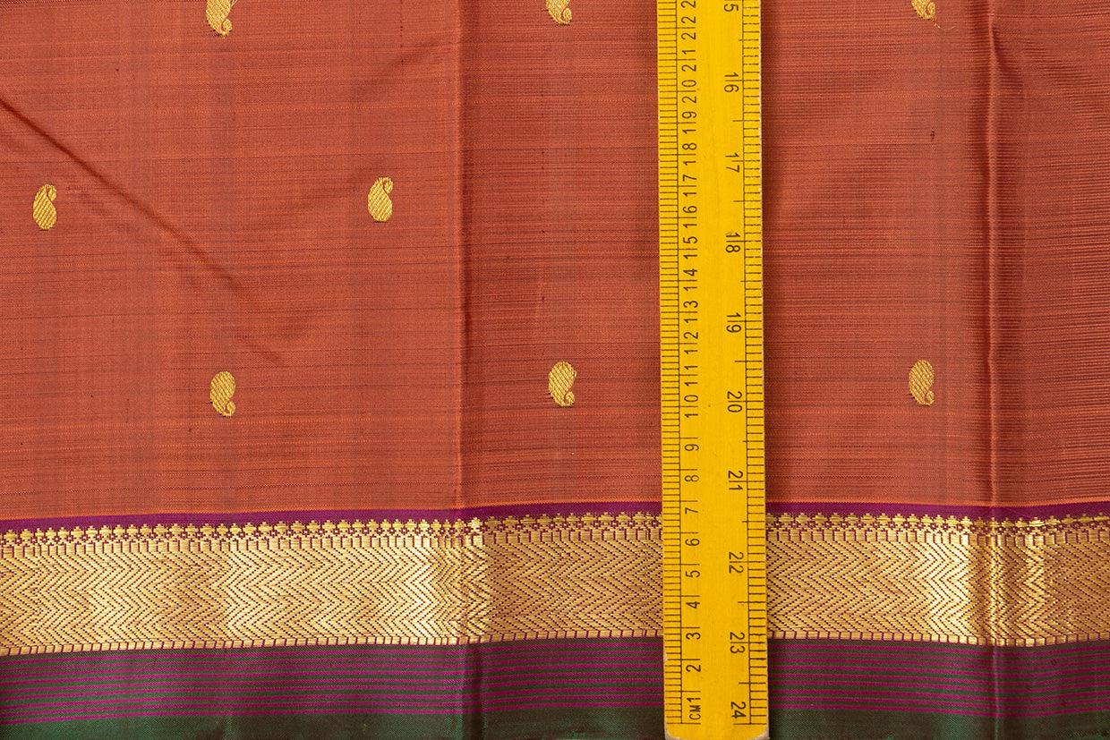 Rust And Magenta Kanchipuram Silk Saree With Medium Border Handwoven Pure Silk For Festive Wear PV J 563 - Silk Sari - Panjavarnam PV J 563