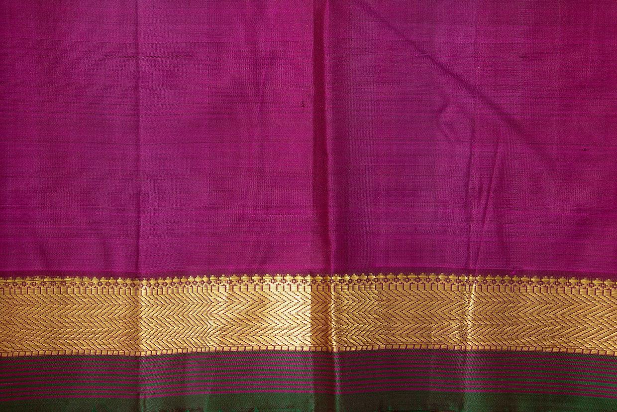 Rust And Magenta Kanchipuram Silk Saree With Medium Border Handwoven Pure Silk For Festive Wear PV J 563 - Silk Sari - Panjavarnam PV J 563