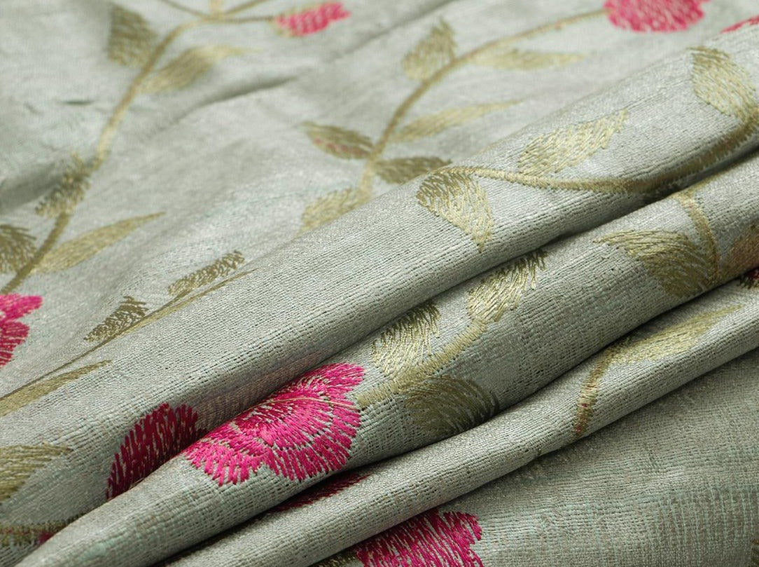Sage Green Pure Tussar Silk Saree With Embroidery For Office Wear PT 749 - Tussar Silk - Panjavarnam