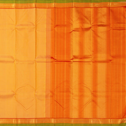 Sandal And Orange Kanchipuram Silk Saree With Small Border Handwoven Pure Silk For Festive Wear PV J 2462 - Silk Sari - Panjavarnam PV J 2462