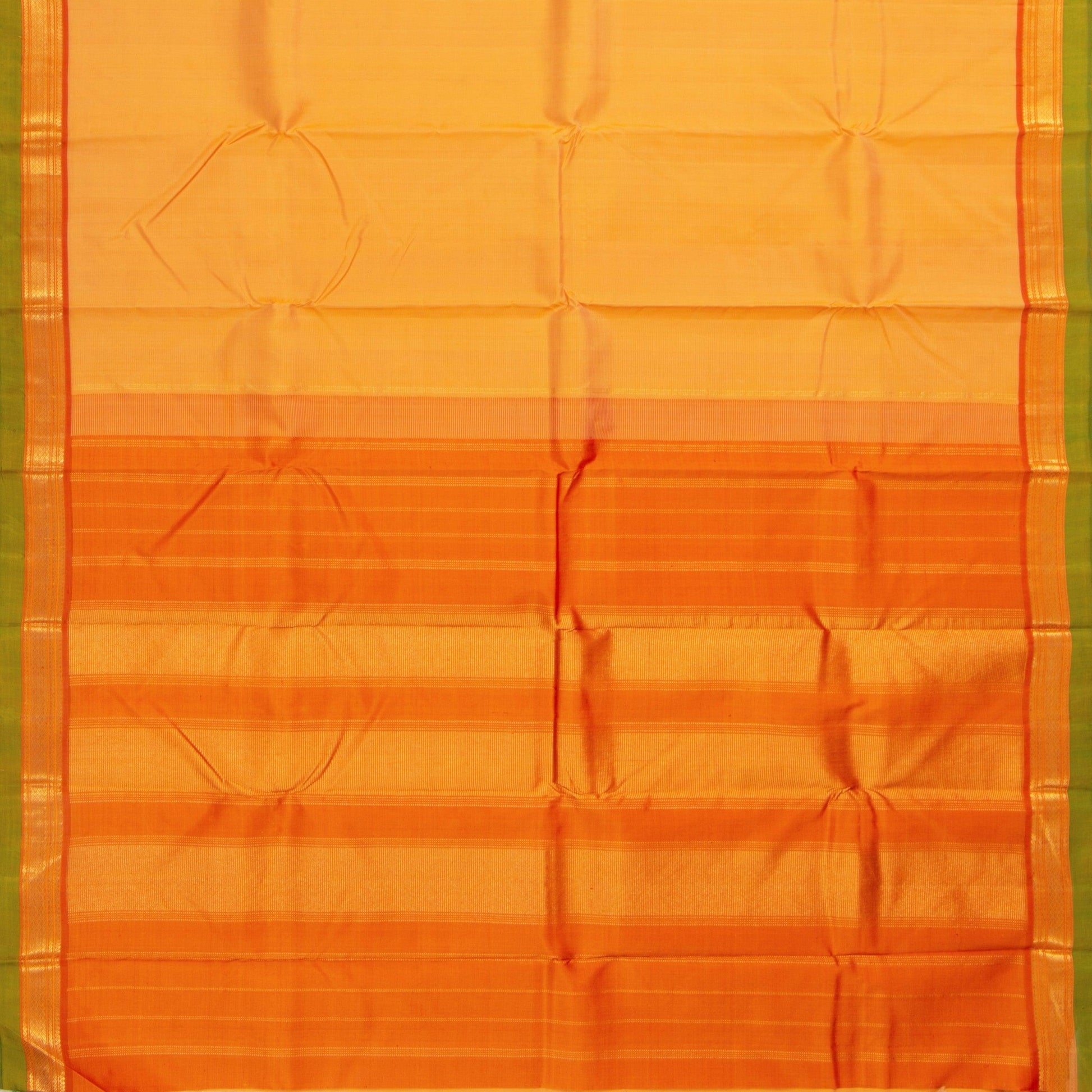 Sandal And Orange Kanchipuram Silk Saree With Small Border Handwoven Pure Silk For Festive Wear PV J 2462 - Silk Sari - Panjavarnam PV J 2462