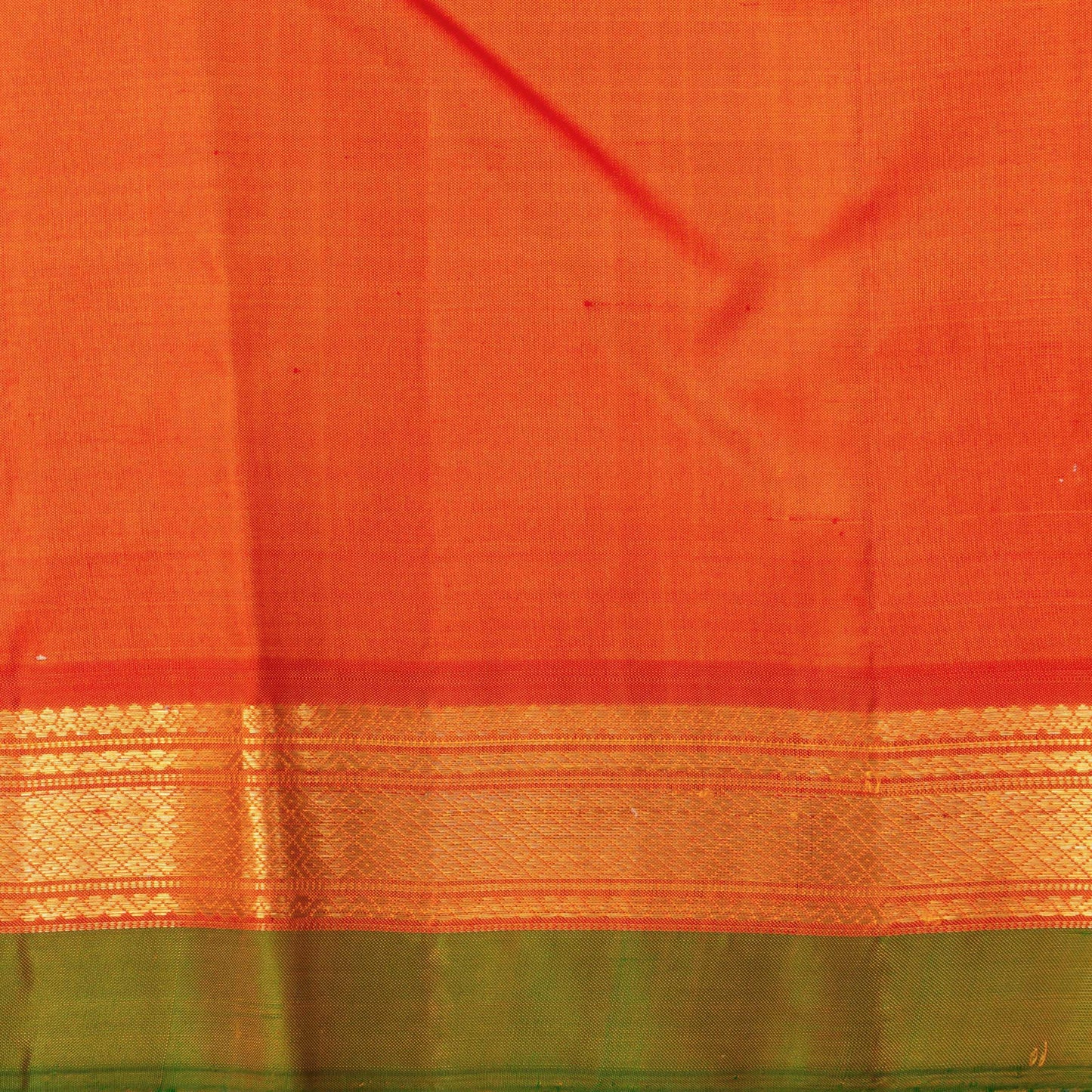 Sandal And Orange Kanchipuram Silk Saree With Small Border Handwoven Pure Silk For Festive Wear PV J 2462 - Silk Sari - Panjavarnam PV J 2462