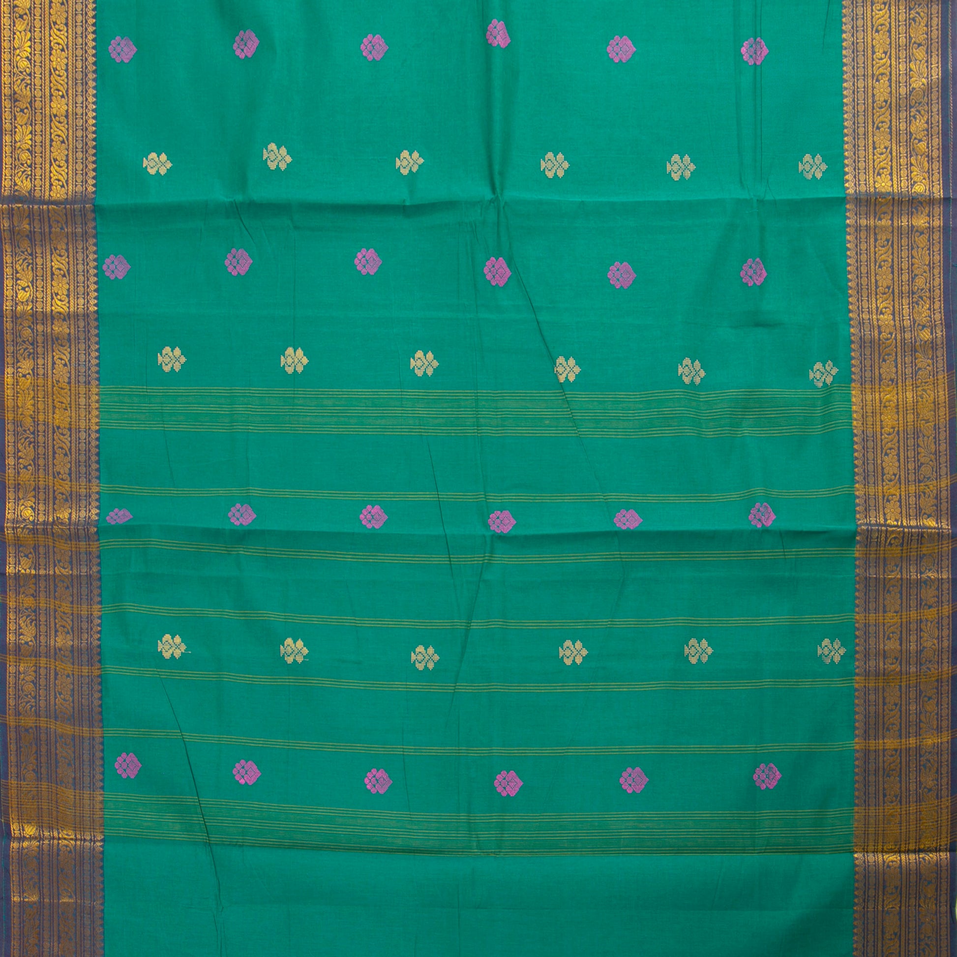 Sea Green And Blue Chettinad Cotton Saree PV SK CC 192 - Cotton Saree - Panjavarnam PV SK CC 192