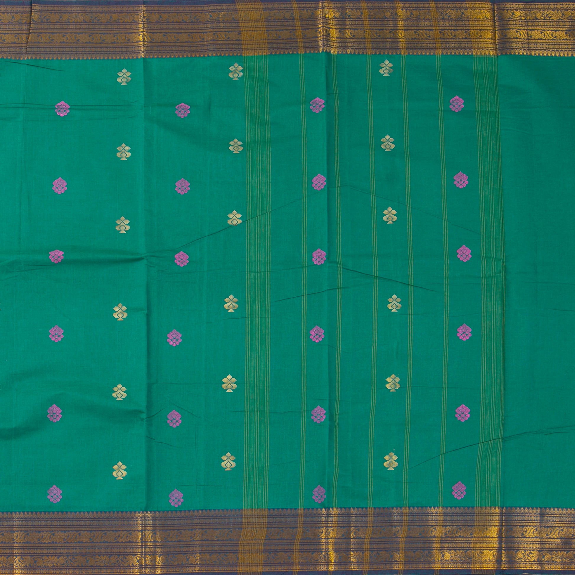 Sea Green And Blue Chettinad Cotton Saree PV SK CC 192 - Cotton Saree - Panjavarnam PV SK CC 192