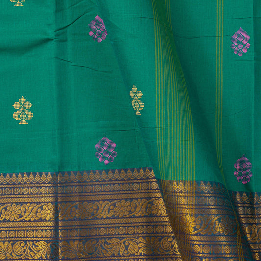 Sea Green And Blue Chettinad Cotton Saree PV SK CC 192 - Cotton Saree - Panjavarnam PV SK CC 192