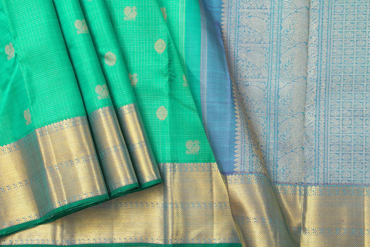 Sea Green And Blue Kanchipuram Silk Saree With Medium Border Handwoven Pure Silk For Wedding Wear PV NYC 1002 - Silk Sari - Panjavarnam