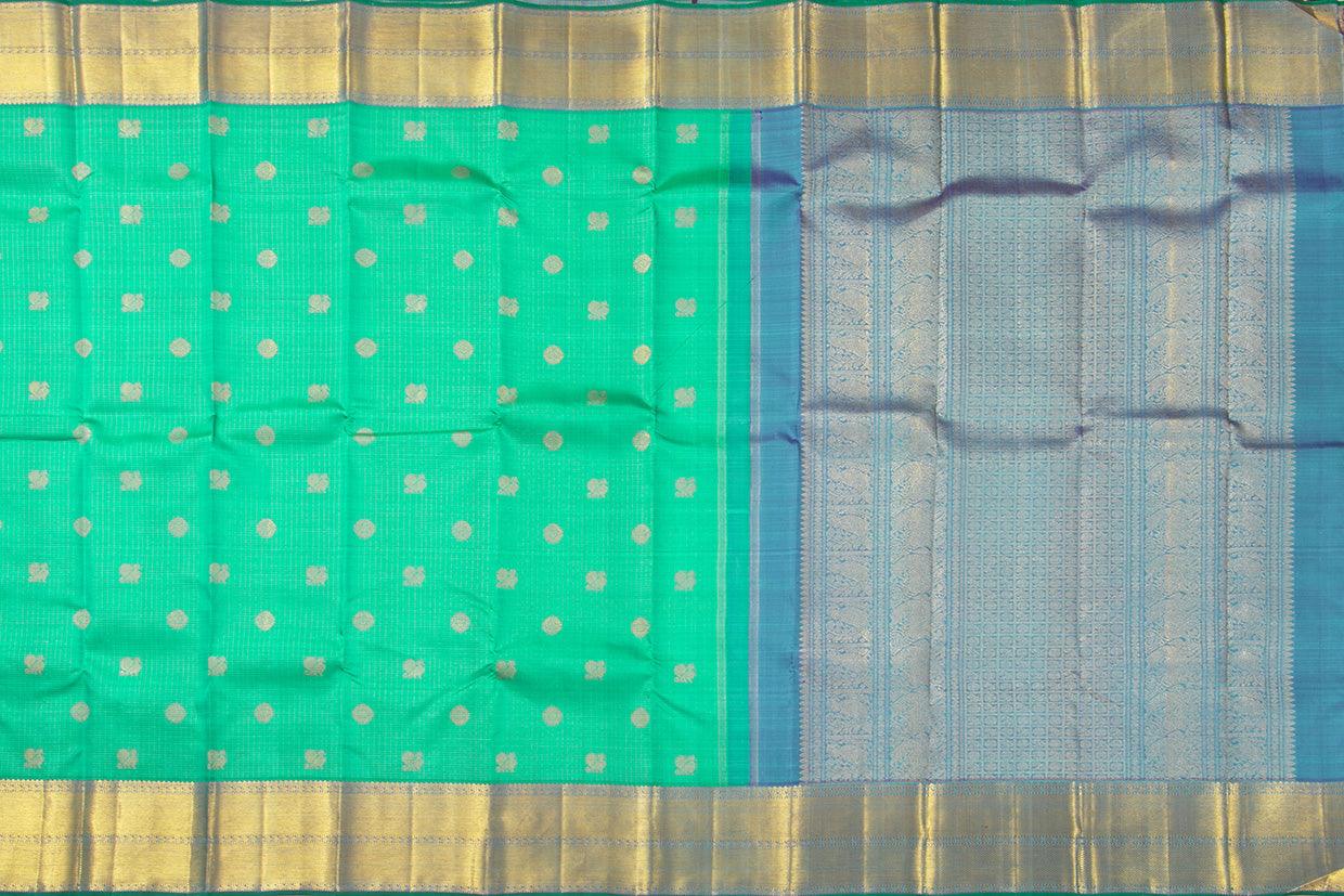 Sea Green And Blue Kanchipuram Silk Saree With Medium Border Handwoven Pure Silk For Wedding Wear PV NYC 1002 - Silk Sari - Panjavarnam PV NYC 1002