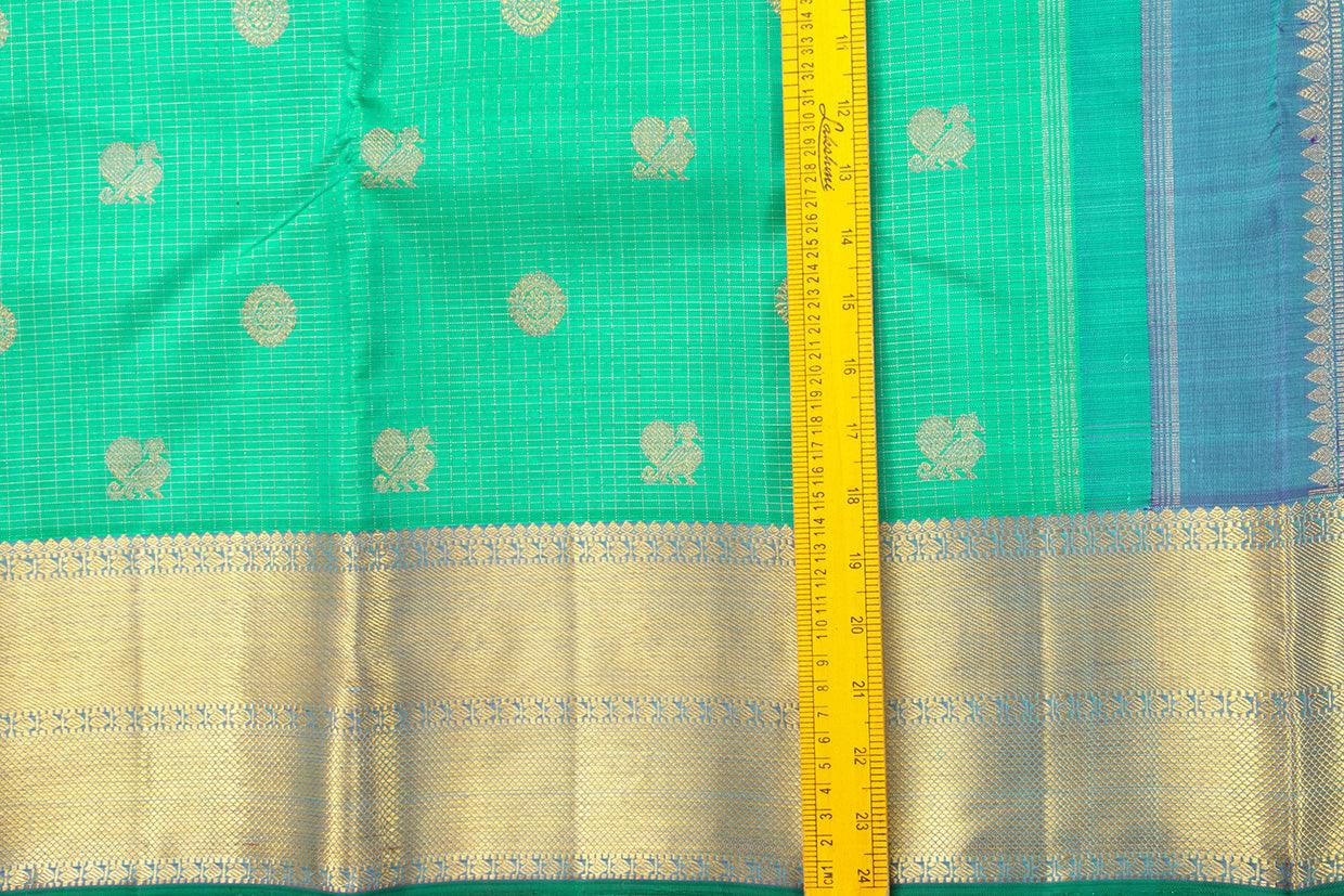 Sea Green And Blue Kanchipuram Silk Saree With Medium Border Handwoven Pure Silk For Wedding Wear PV NYC 1002 - Silk Sari - Panjavarnam PV NYC 1002