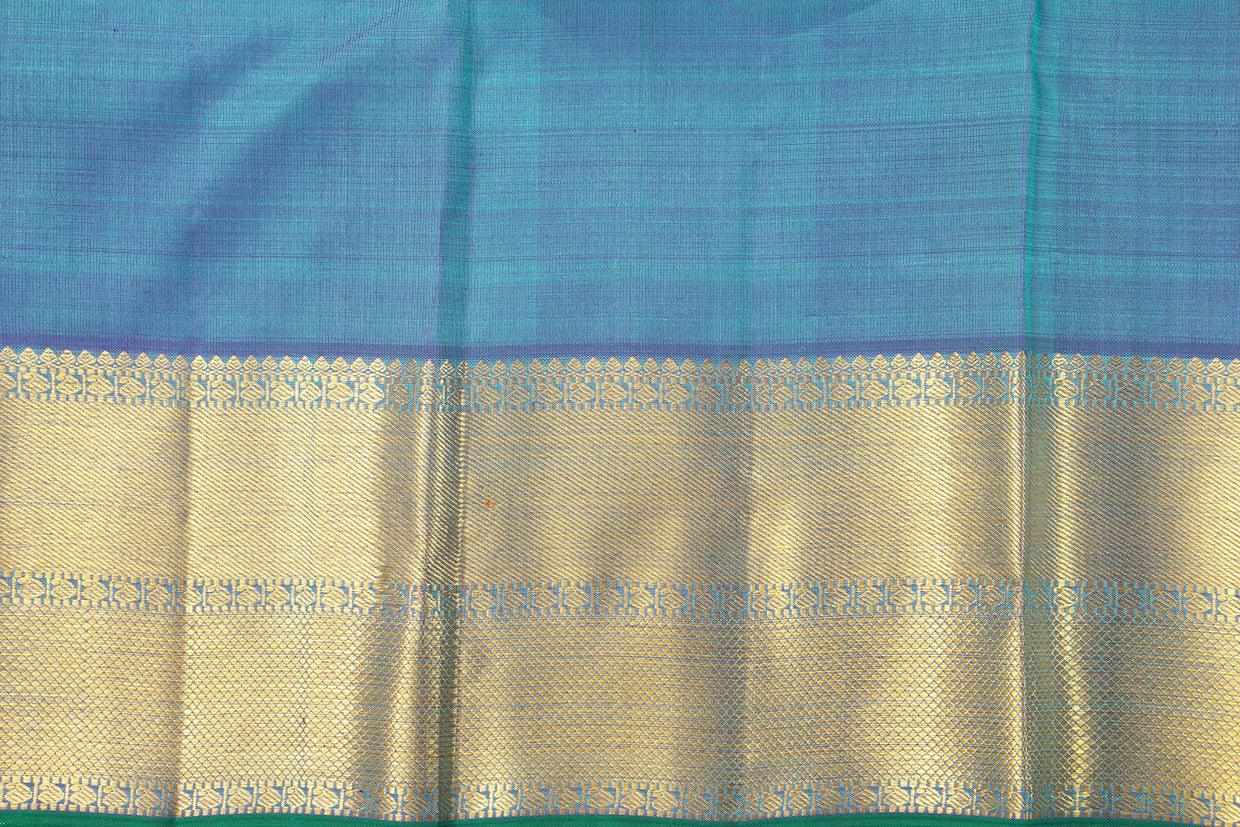 Sea Green And Blue Kanchipuram Silk Saree With Medium Border Handwoven Pure Silk For Wedding Wear PV NYC 1002 - Silk Sari - Panjavarnam PV NYC 1002