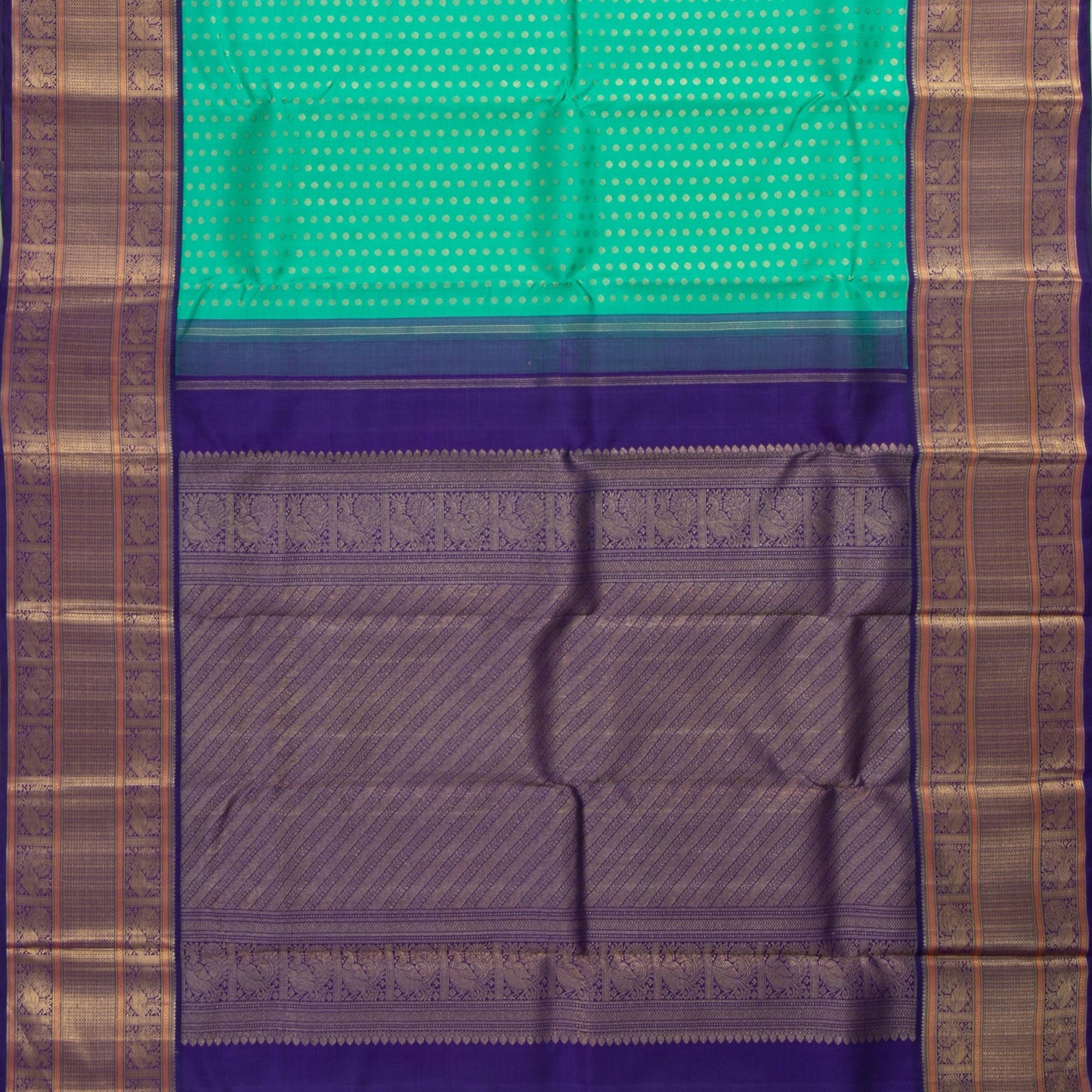 Sea Green And Blue Kanchipuram Silk Saree With Medium Border Handwoven Pure Silk For Wedding Wear PV NYC 1139 - Silk Sari - Panjavarnam PV NYC 1139