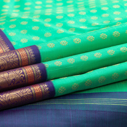 Sea Green And Blue Kanchipuram Silk Saree With Medium Border Handwoven Pure Silk For Wedding Wear PV NYC 1139 - Silk Sari - Panjavarnam PV NYC 1139