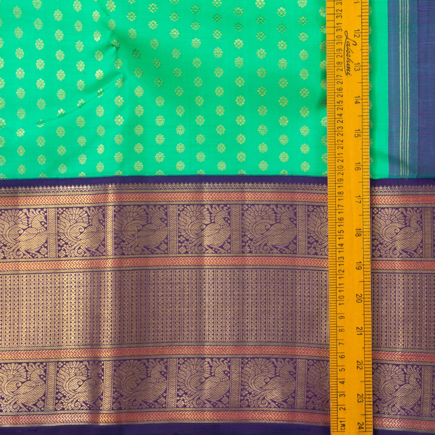 Sea Green And Blue Kanchipuram Silk Saree With Medium Border Handwoven Pure Silk For Wedding Wear PV NYC 1139 - Silk Sari - Panjavarnam PV NYC 1139