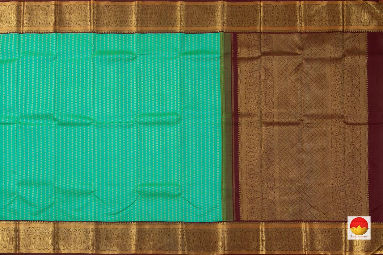 Sea Green And Brown Kanchipuram Silk Saree Handwoven Pure Silk Pure Zari For Wedding Wear PV NYC 740 - Silk Sari - Panjavarnam