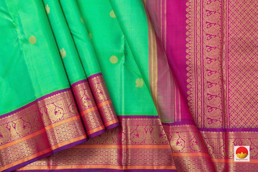 Sea Green And Magenta Kanchipuram Silk Saree With Medium Border Handwoven Pure Silk For Wedding Wear PV J 217 - Silk Sari - Panjavarnam