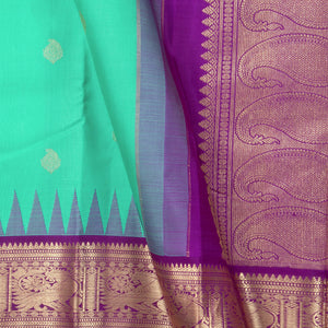 Sea Green And Magenta Kanchipuram Silk Saree With Medium Border Handwoven Pure Silk For Wedding Wear PV NYC 1154 - Silk Sari - Panjavarnam PV NYC 1154