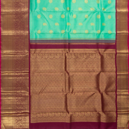 Sea Green And Maroon Kanchipuram Silk Saree With Morning Evening Border Handwoven Pure Silk For Wedding Wear PV NYC 1120 - Silk Sari - Panjavarnam PV NYC 1120