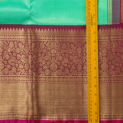 Sea Green And Maroon Kanchipuram Silk Saree With Morning Evening Border Handwoven Pure Silk For Wedding Wear PV NYC 1120 - Silk Sari - Panjavarnam PV NYC 1120