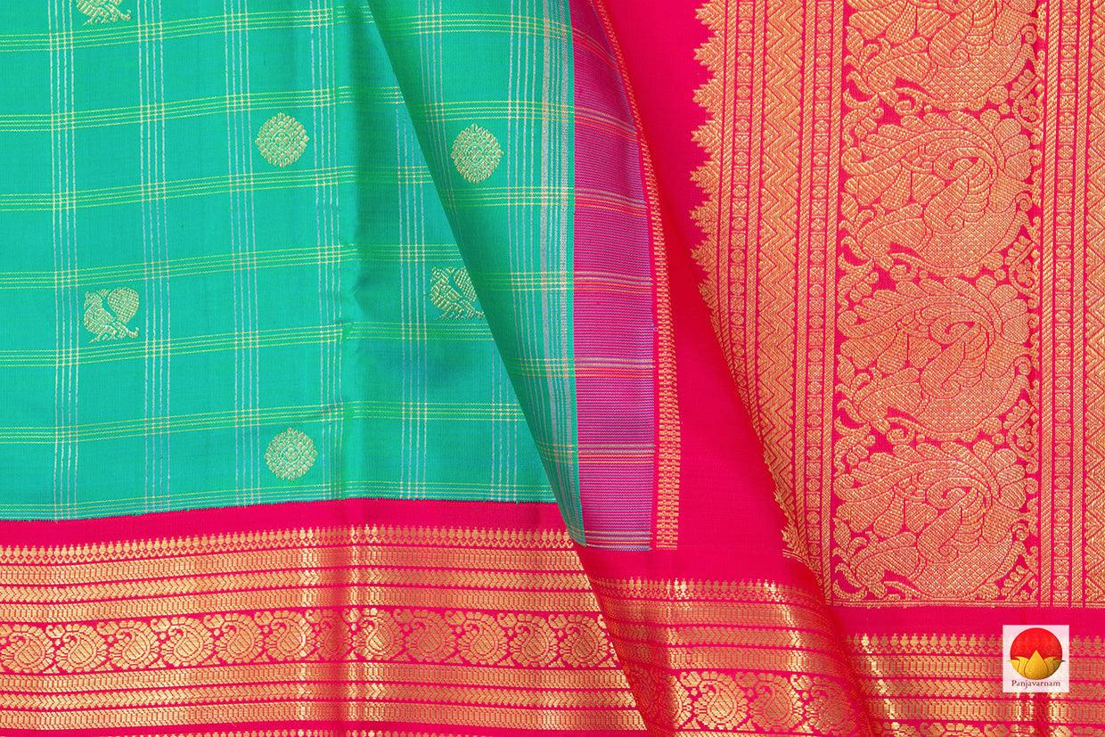 Sea Green And Pink Kanchipuram Silk Saree With Medium Border Handwoven Pure Silk For Wedding Wear PV NYC 1069 - Silk Sari - Panjavarnam