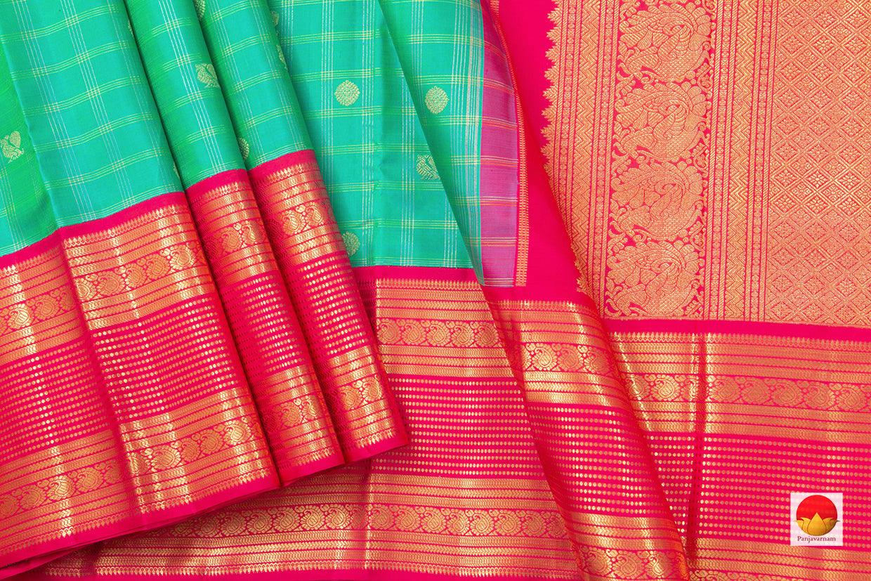 Sea Green And Pink Kanchipuram Silk Saree With Medium Border Handwoven Pure Silk For Wedding Wear PV NYC 1069 - Silk Sari - Panjavarnam PV NYC 1069