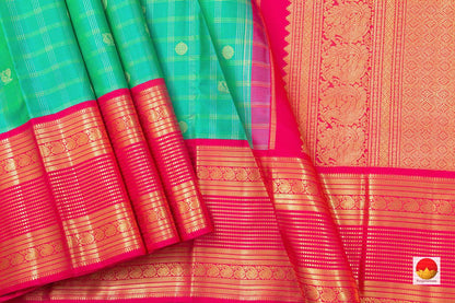 Sea Green And Pink Kanchipuram Silk Saree With Medium Border Handwoven Pure Silk For Wedding Wear PV NYC 1069 - Silk Sari - Panjavarnam PV NYC 1069