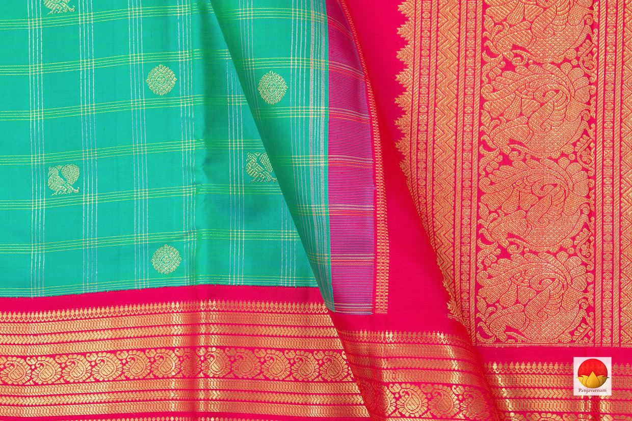 Sea Green And Pink Kanchipuram Silk Saree With Medium Border Handwoven Pure Silk For Wedding Wear PV NYC 1069 - Silk Sari - Panjavarnam PV NYC 1069