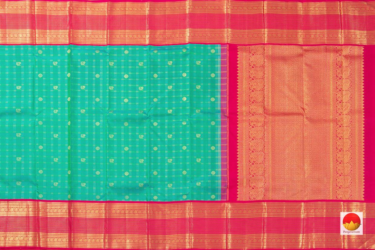 Sea Green And Pink Kanchipuram Silk Saree With Medium Border Handwoven Pure Silk For Wedding Wear PV NYC 1069 - Silk Sari - Panjavarnam PV NYC 1069